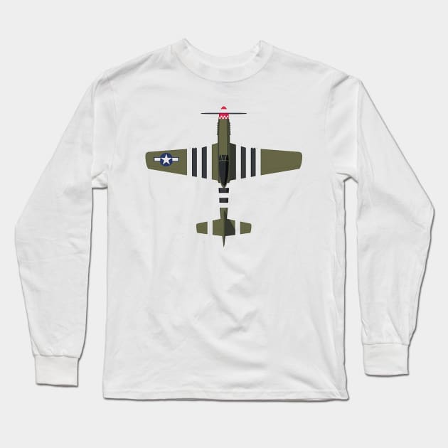 Olive Green P51 Mustang 2D plane Long Sleeve T-Shirt by Cloutshop